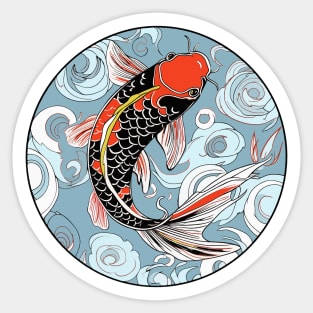 Jumping Koi Black Red and Yellow Fish Sticker